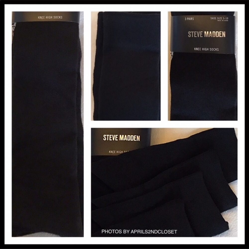STEVE MADDEN 3 BLACK TALL KNEE HIGH BOOT SOCKS A3C - Picture 6 of 16